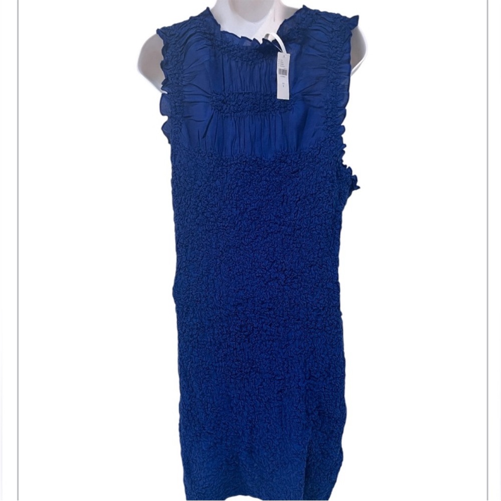 Anthropologie Blue Ruffle Trim Textured Sleeveless Mini Dress M NWT - Picture 5 of 10